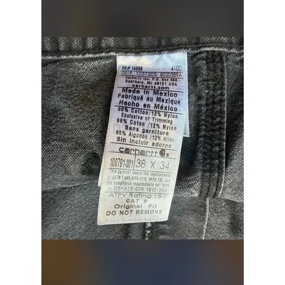 Carhartt FR Work Pants Mens 38x34 Gray Good Flame Resistant Canvas 100791-001